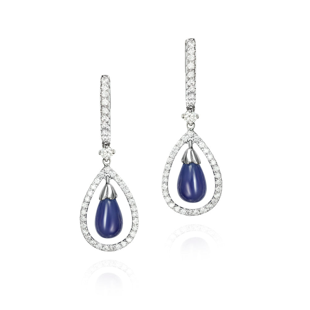 Pendientes largos de oro 18K con zafiro y diamantes 0,58 cts