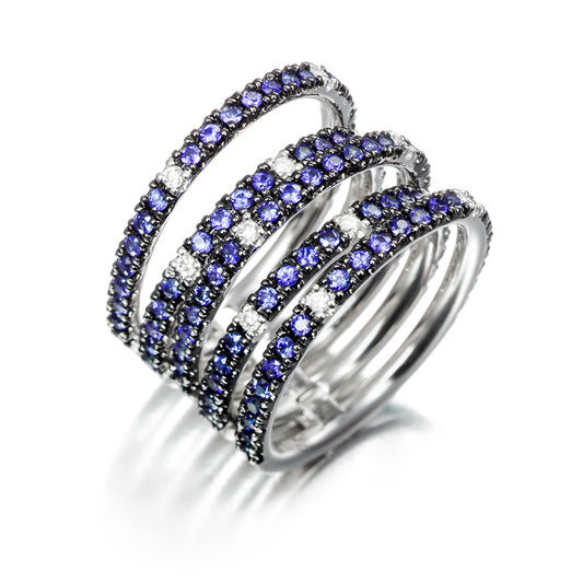 Anillo multiaro de oro 18K con diamantes 0,14cts y zafiros