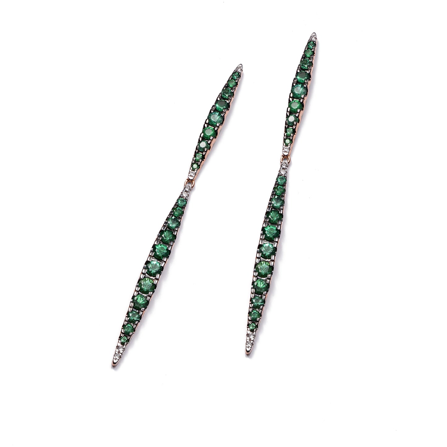 Pendientes largos Marquise de oro 18K con diamante y esmeralda