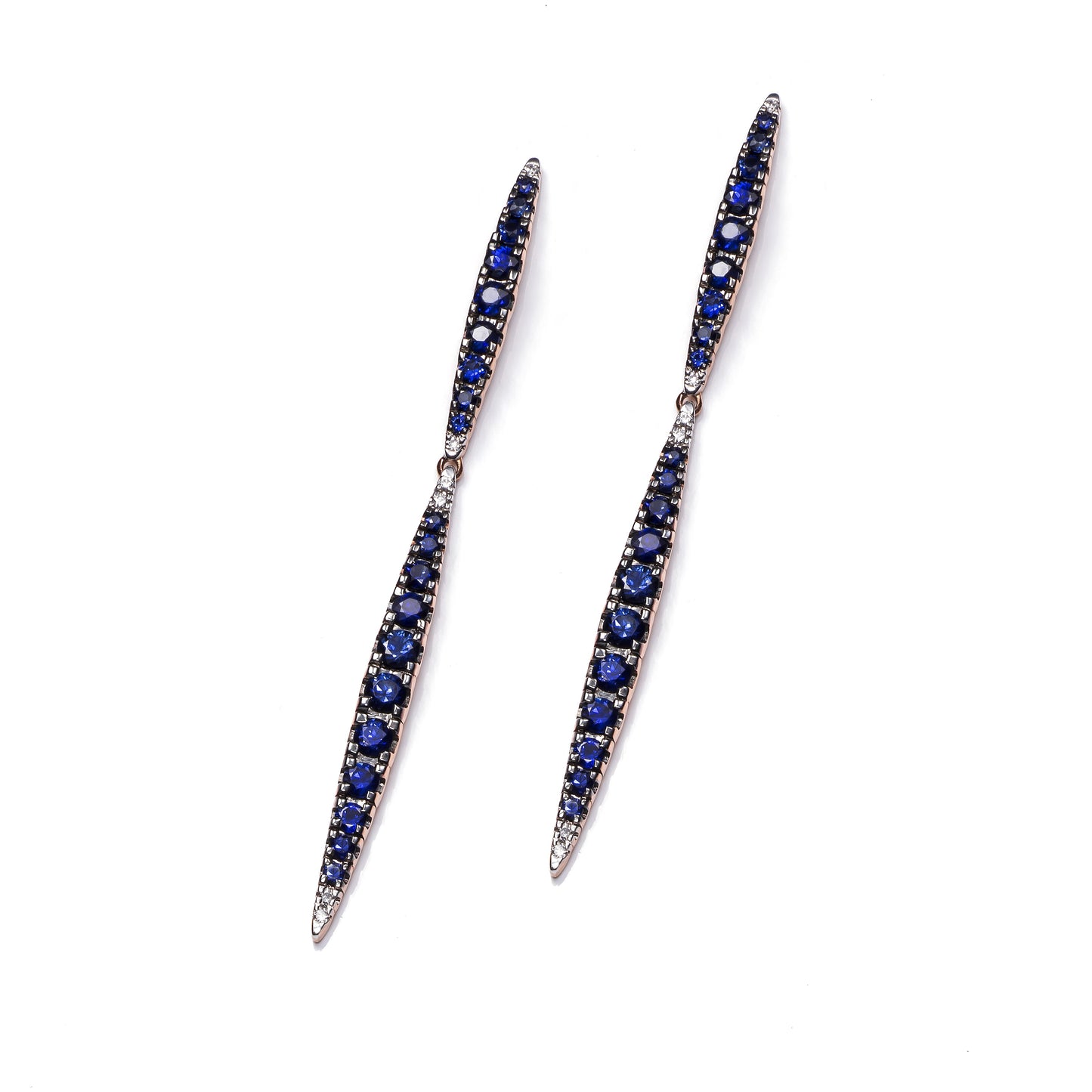 Pendientes largos Marquise de oro 18K diamante y zafiro