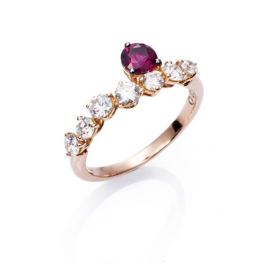 Anillo Más de miI de oro 18 K con diamantes y rubí