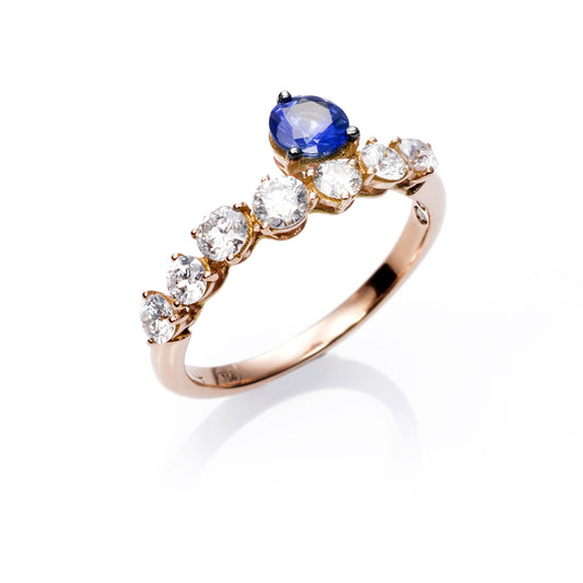 Anillo Más de mi de oro 18K con diamante y zafiro