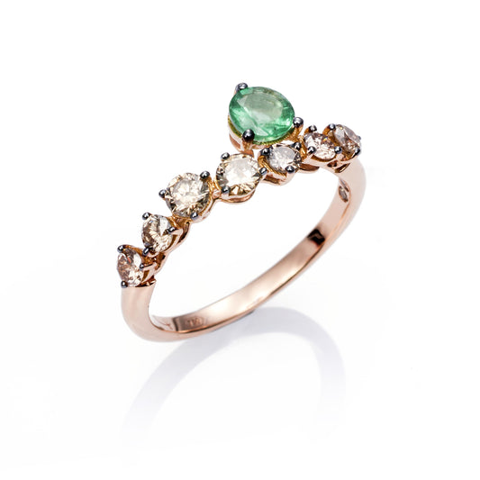 Anillo Más de mi de oro 18K con esmeralda y diamante brown