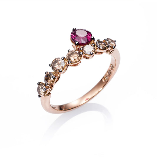 Anillo Más de mi de oro 18K con diamante brown y rubí