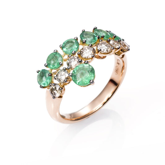 Anillo Más de mi de oro 18K con diamantes brown y esmeraldas