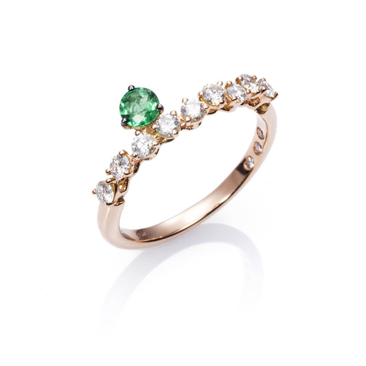 Anillo Más de mi de oro 18K con diamante y esmeralda