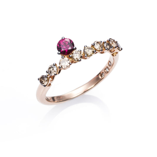Anillo Más de mi de oro 18K con diamante brown y rubí