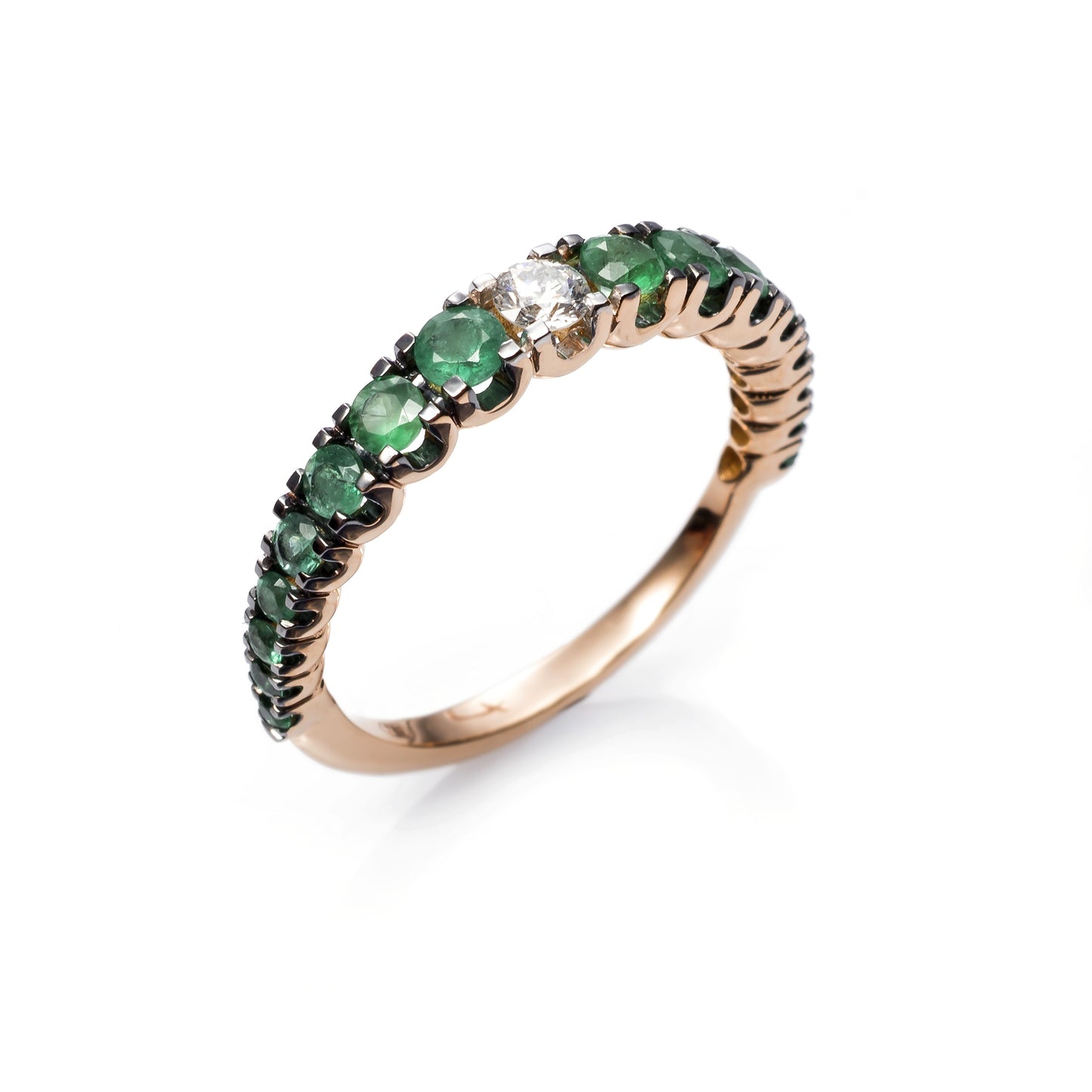 Anillo Marquise de oro 18K con esmeralda y diamante