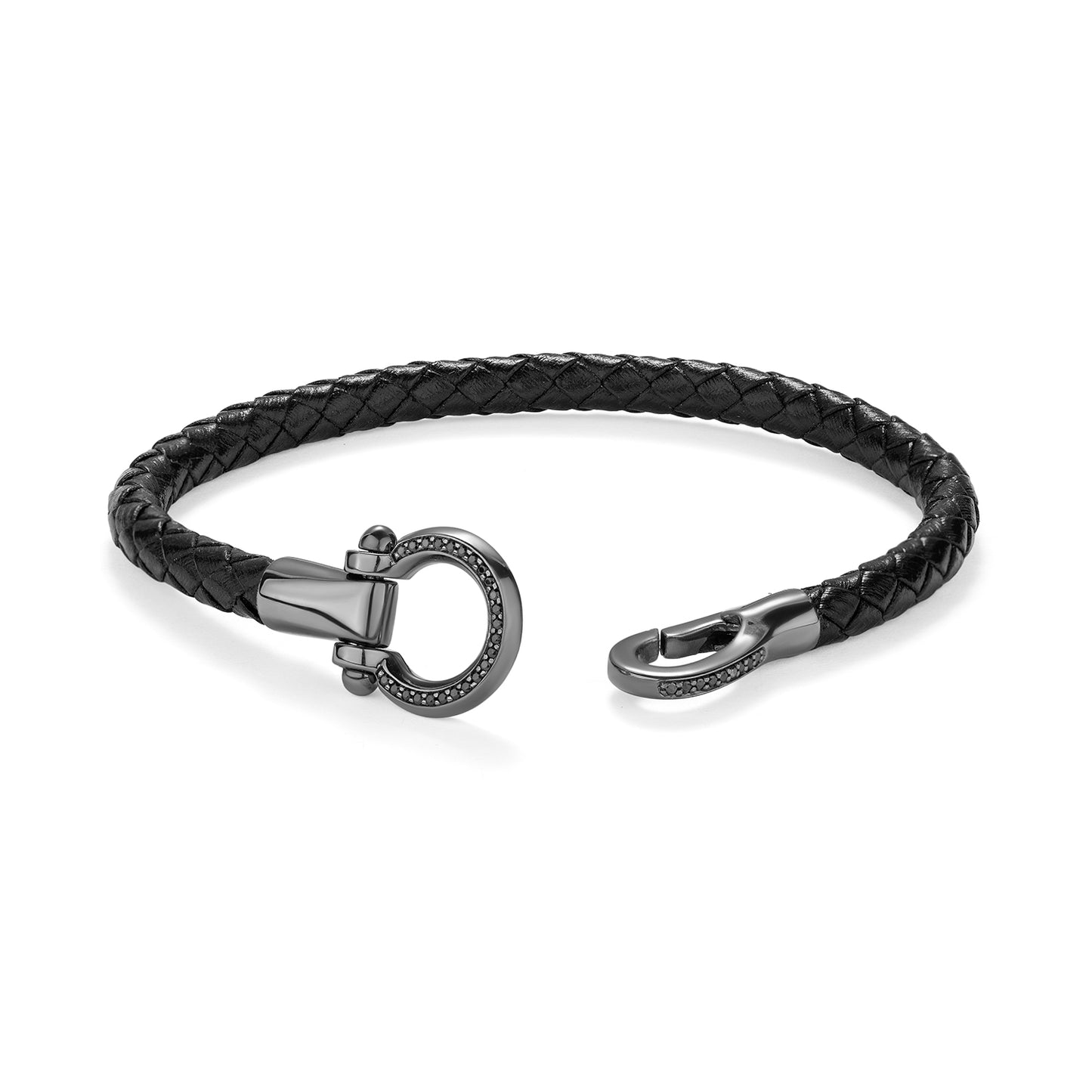 Pulsera Caucho, piel, acero y diamantes negros