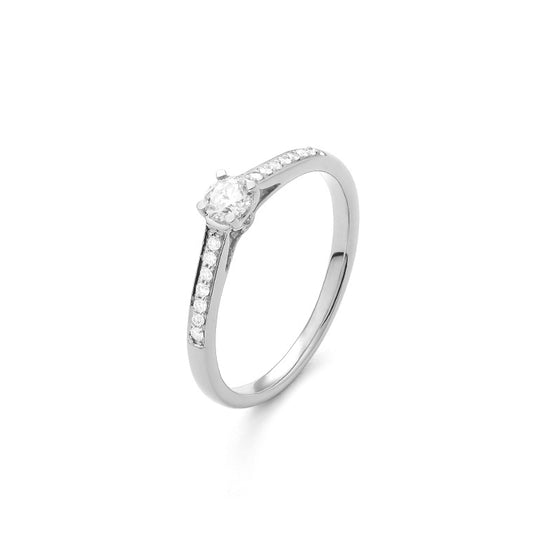 Solitario Acompañado en oro blanco 18K y Diamantes