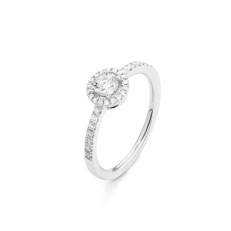 Solitario Acompañado con Orla en oro blanco 18K y Diamantes