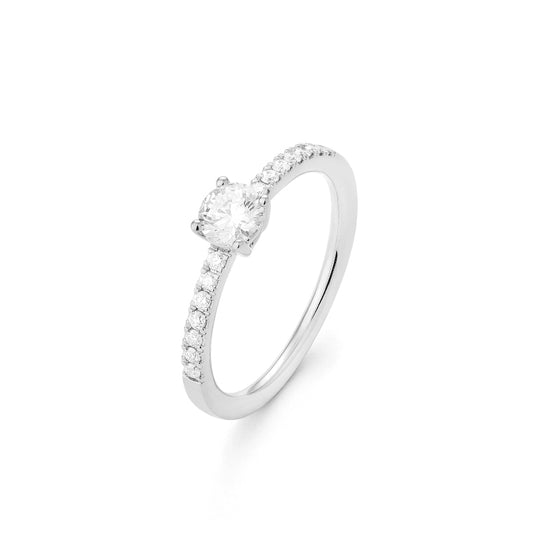 Solitario Acompañado en oro blanco 18K y Diamantes