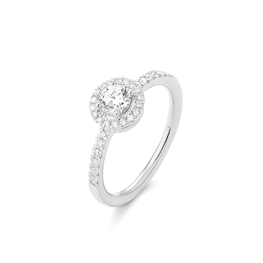 Solitario Acompañado con Orla en oro blanco 18K y Diamantes