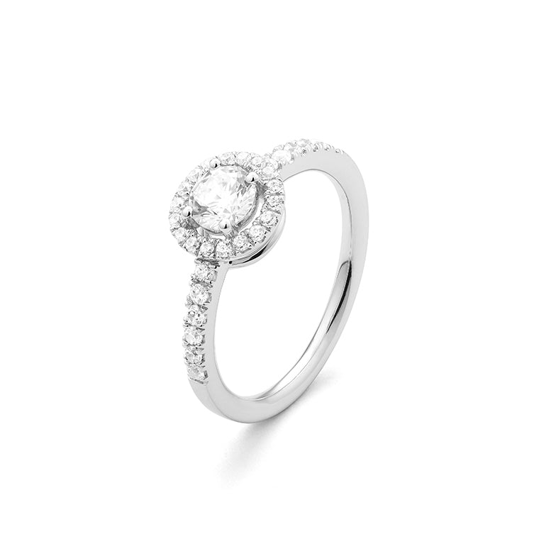 Solitario Acompañado con Orla en oro blanco 18K y Diamantes
