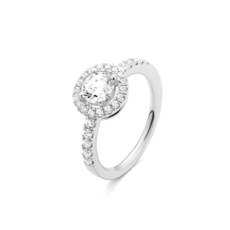 Solitario Acompañado con Orla en oro blanco 18K y Diamantes