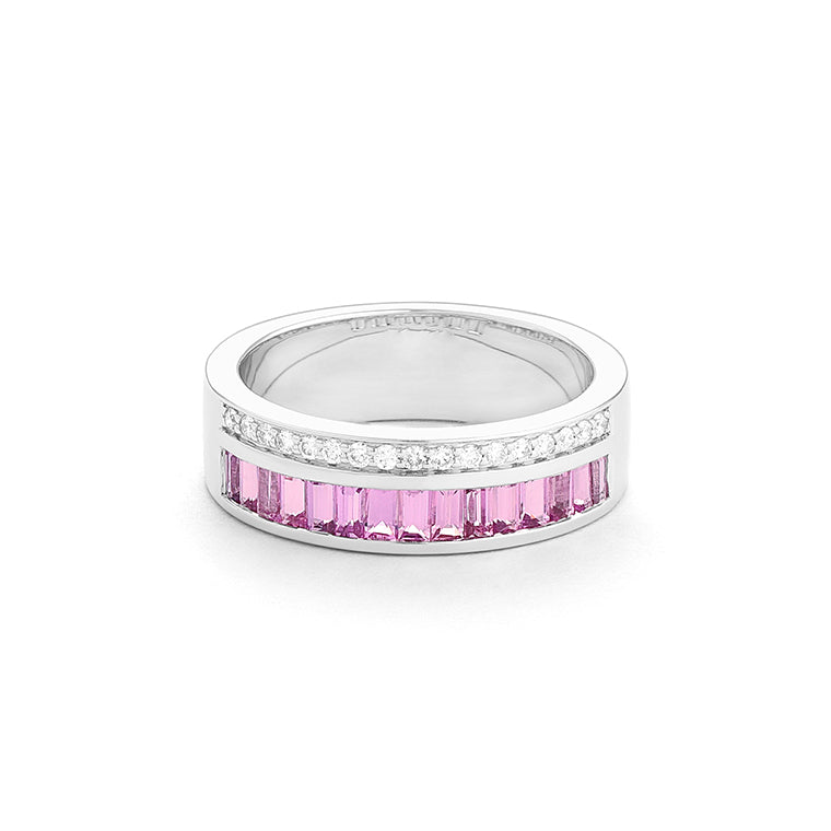 Anillo Diamantes y Piedra de Color a Elegir (6mm ancho)
