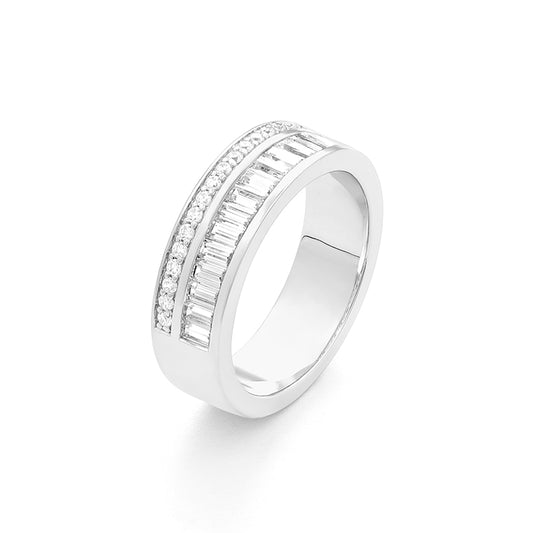 Anillo Diamantes y Piedra de Color a Elegir (6mm ancho)