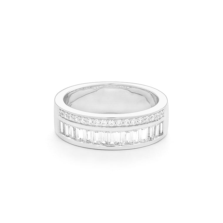 Anillo Diamantes y Piedra de Color a Elegir (6mm ancho)