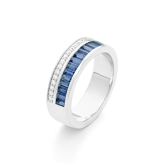 Anillo Diamantes y Piedra de Color a Elegir (6mm ancho)