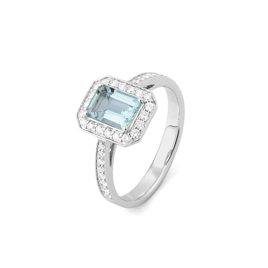 Anillo Aguamarina y diamantes