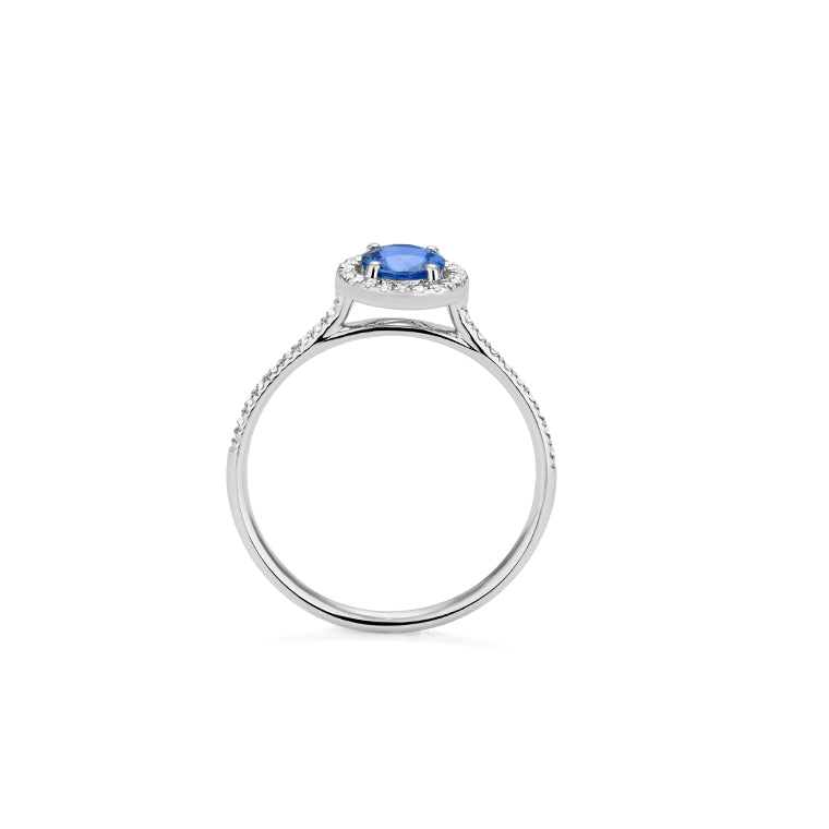 Anillo Solitario con Orla Centro Zafiro Azul