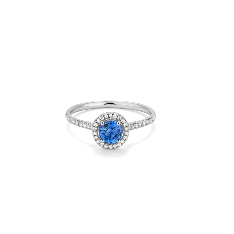 Anillo Solitario con Orla Centro Zafiro Azul