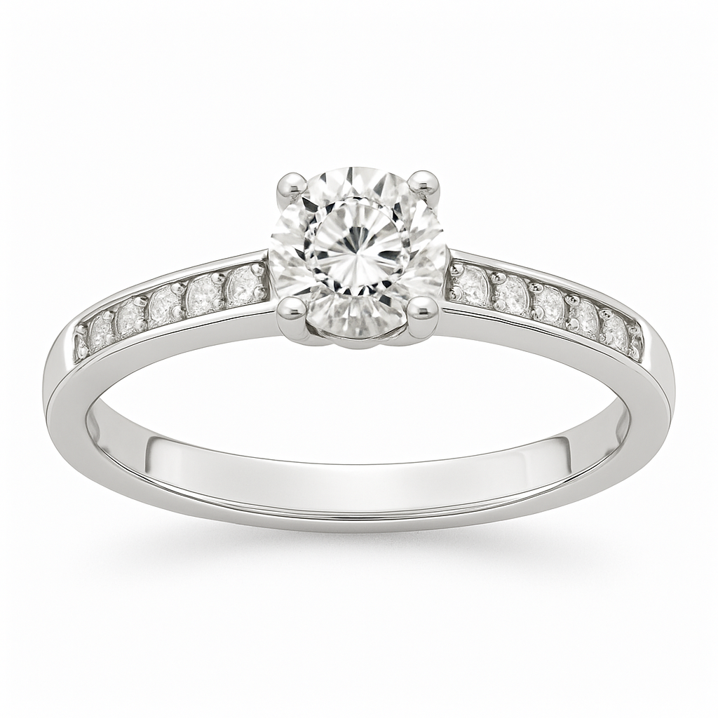 Anillo Solitario con Acompañamiento en raíl