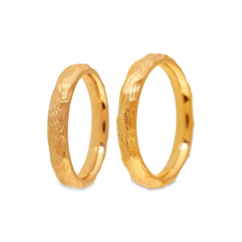 Anillo Hilo Media caña estrecha Madera en oro amarillo