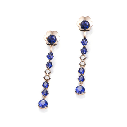 Pendientes largos Más de mi de oro 18K con Diamante Champagne y Zafiro