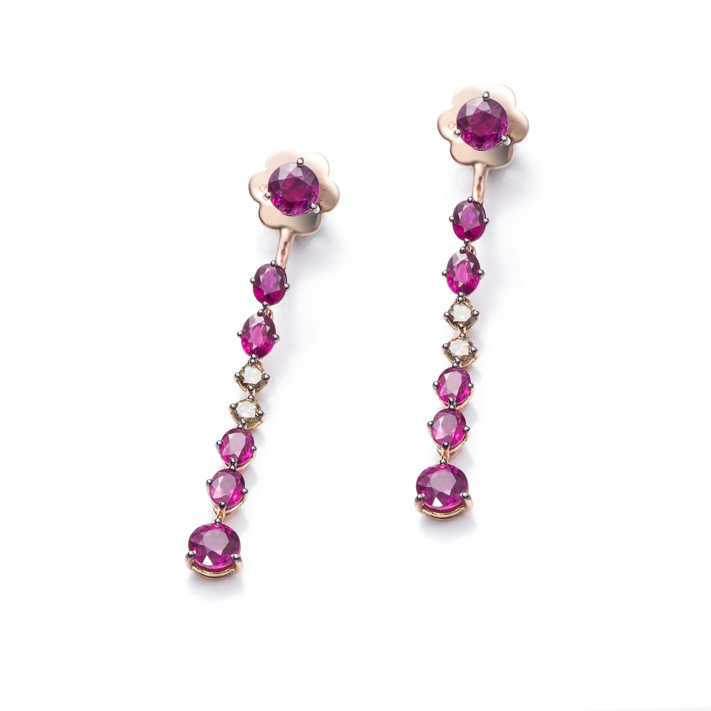 Pendientes largos Más de mi de oro 18K Diamante Champagne y Rubí