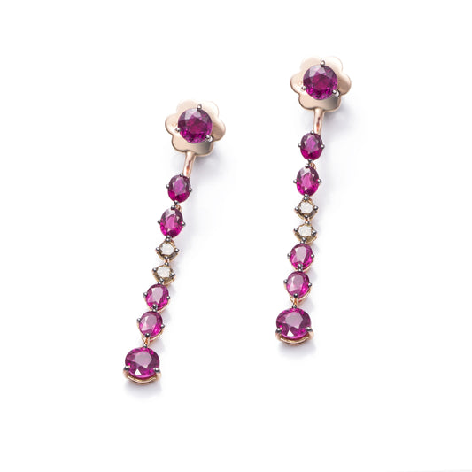 Pendientes largos Más de mi de oro 18K Diamante Champagne y Rubí
