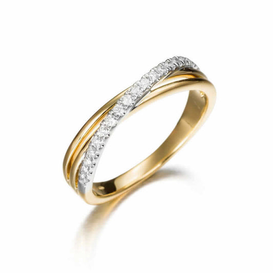 Anillo de oro bicolor triple brazo con diamantes