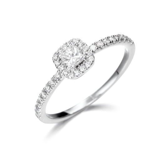 Anillo de oro blanco 18K con diamantes en orla 0.38cts