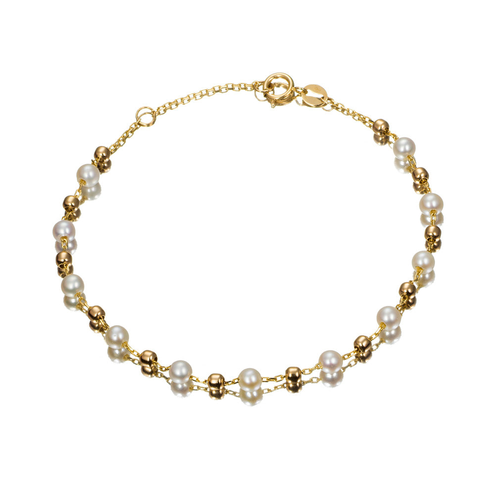 Pulsera de oro 9K con perlas y bolitas