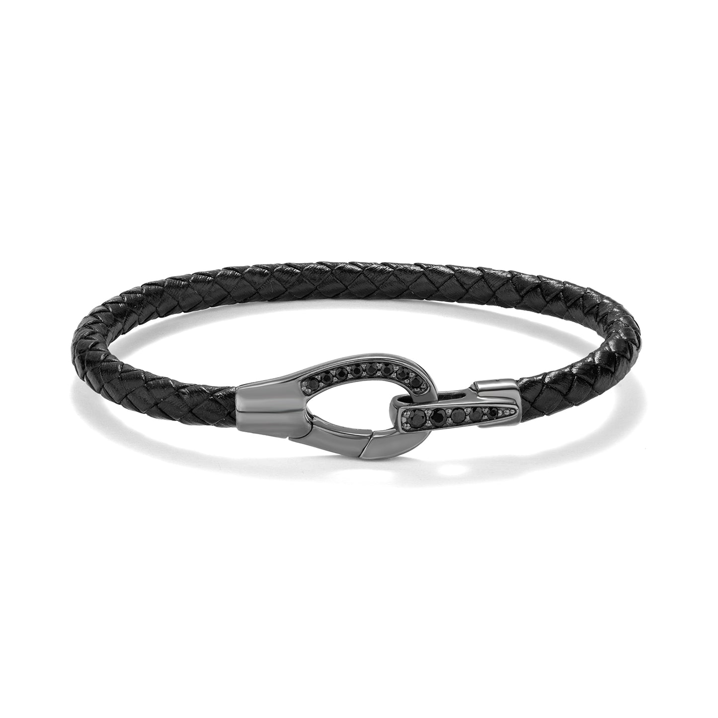 Pulsera Caucho, piel, acero y diamantes negros