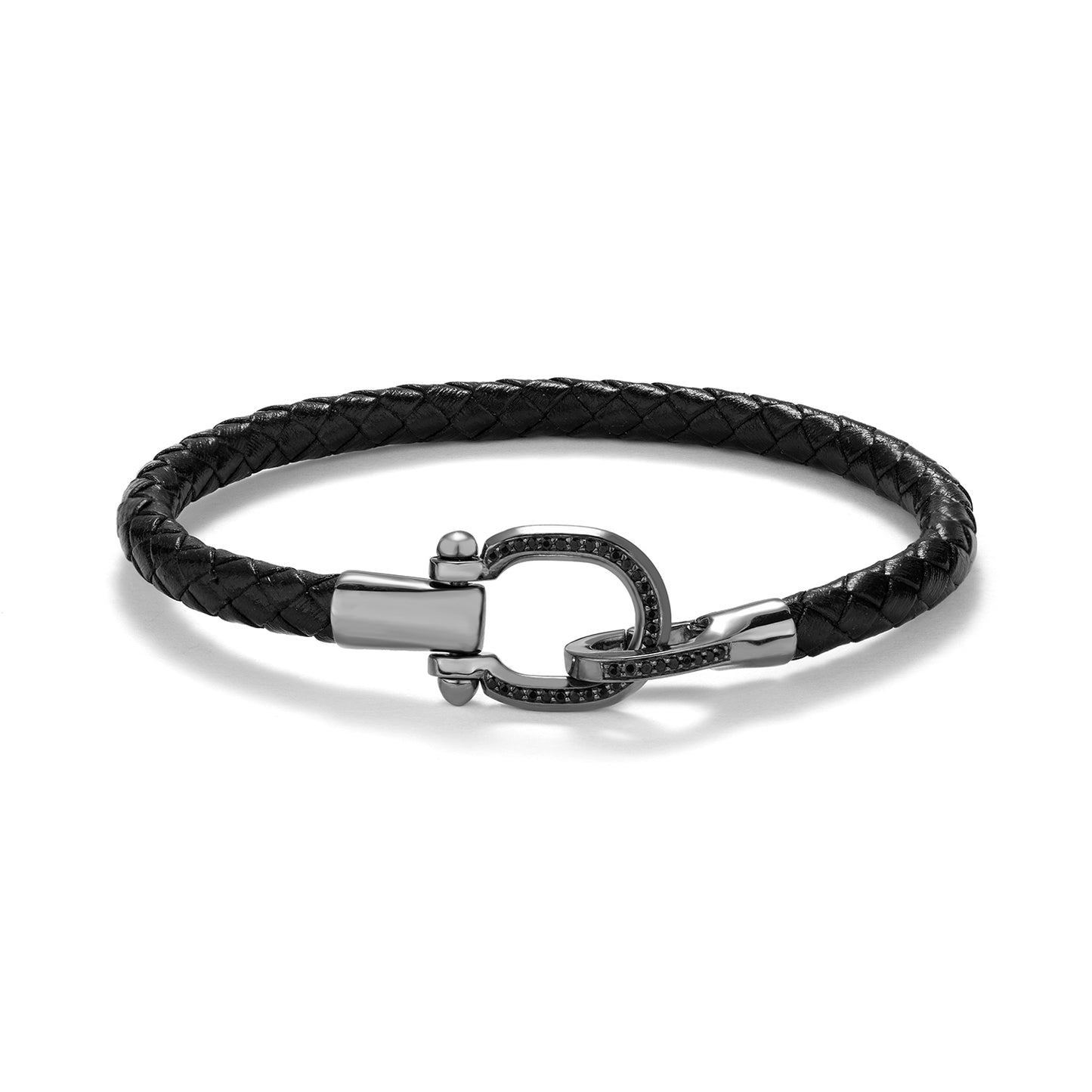 Pulsera Caucho, piel, acero y diamantes negros