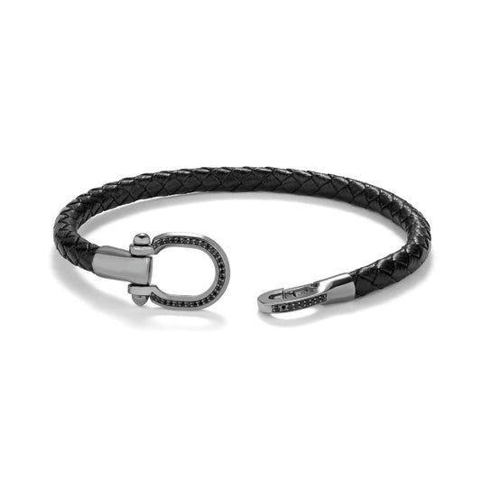 Pulsera Caucho, piel, acero y diamantes negros