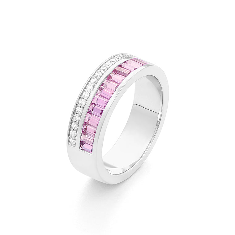 Anillo Diamantes y Piedra de Color a Elegir (6mm ancho)