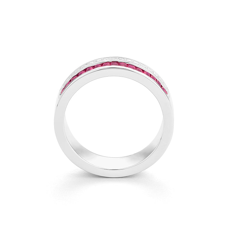 Anillo Diamantes y Piedra de Color a Elegir (6mm ancho)