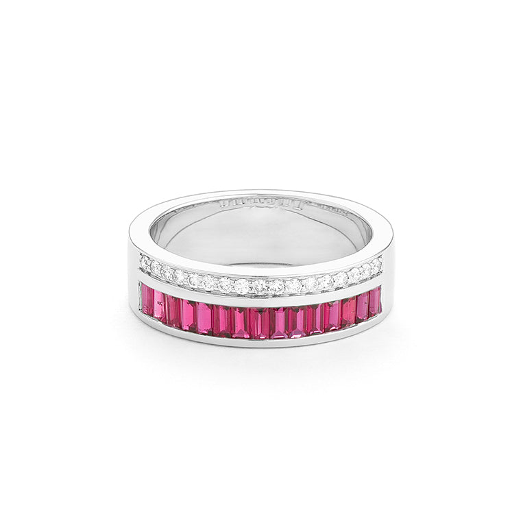 Anillo Diamantes y Piedra de Color a Elegir (6mm ancho)