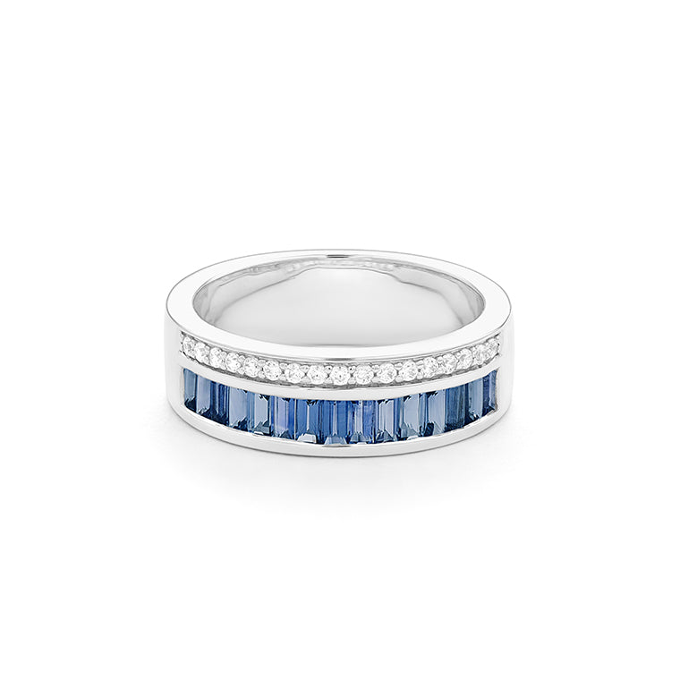 Anillo Diamantes y Piedra de Color a Elegir (6mm ancho)