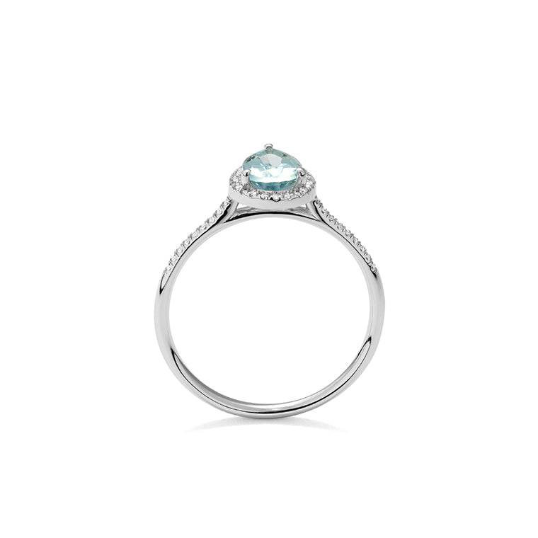 Anillo Aguamarina talla Perilla con Diamantes