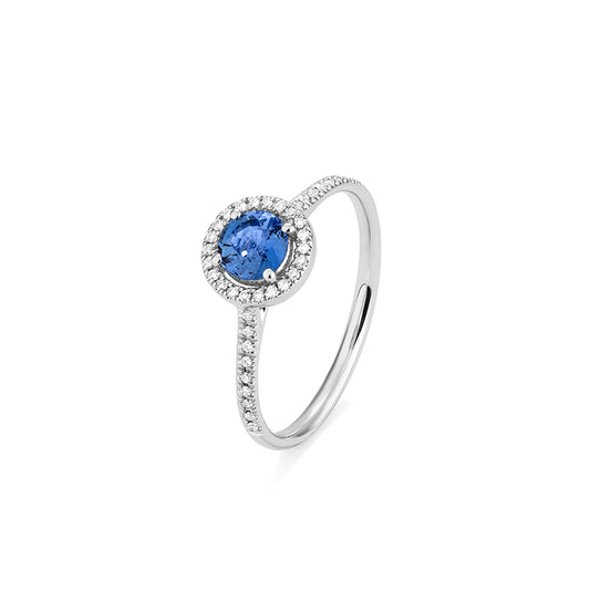 Anillo Solitario con Orla Centro Zafiro Azul
