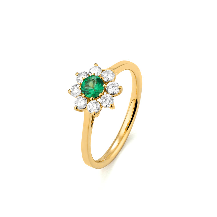 Anillo Rosetón Diamantes y Esmeralda