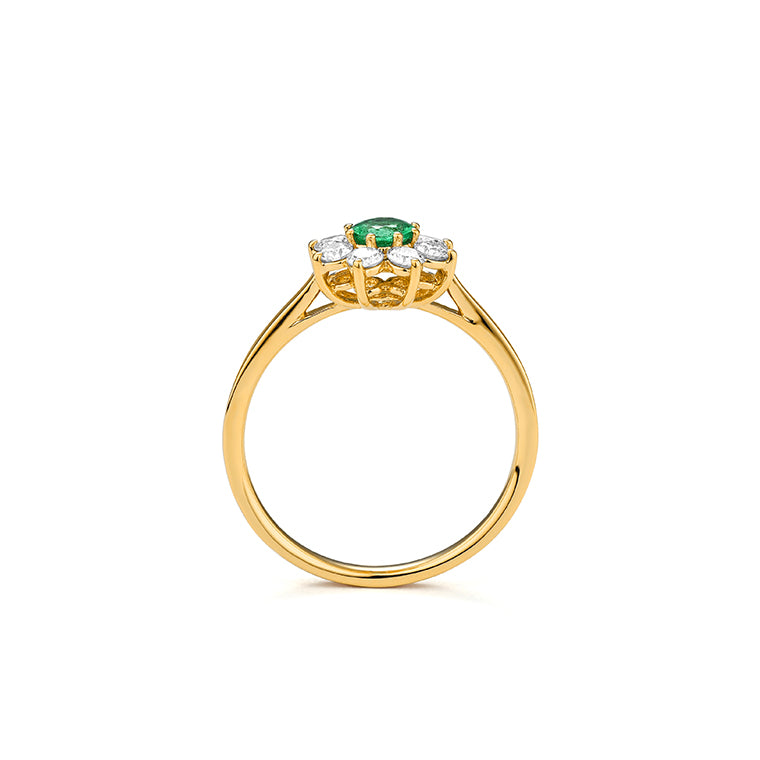 Anillo Rosetón Diamantes y Esmeralda