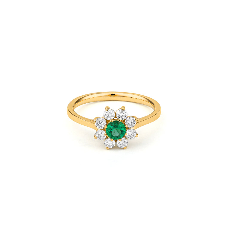 Anillo Rosetón Diamantes y Esmeralda