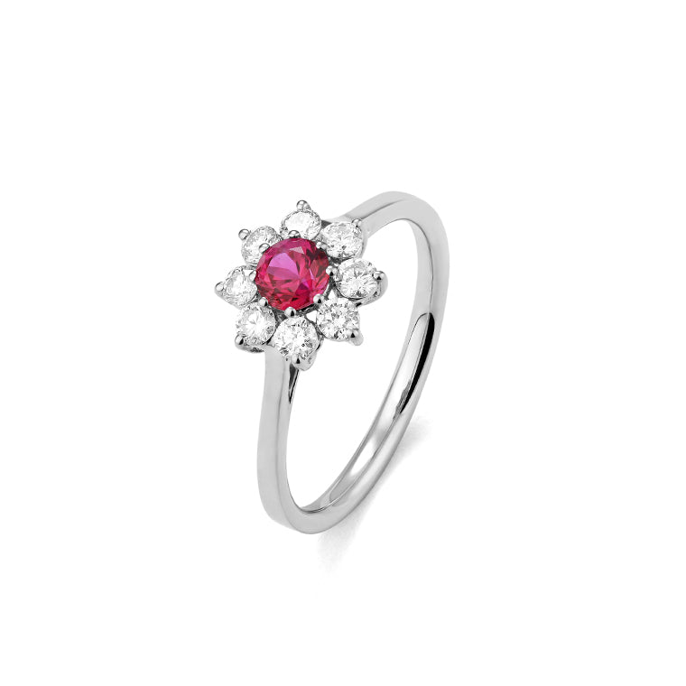 Anillo Rosetón Diamantes y Rubí