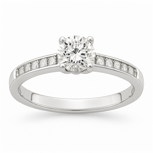 Anillo Solitario con Acompañamiento en raíl